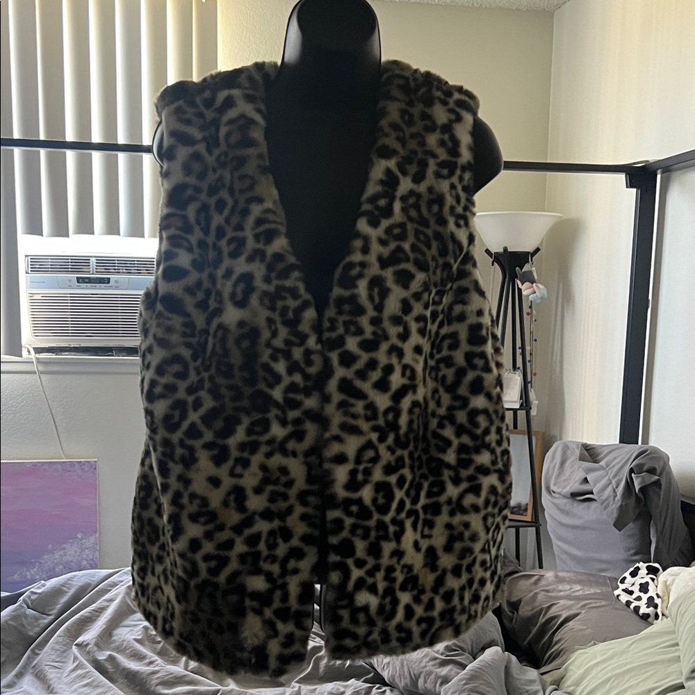 Carmen Marc Valvo Animal Print Faux Fur Vest